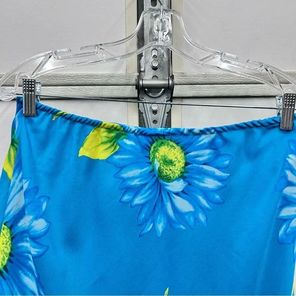 Vintage Y2K Maxi Skirt Floral Teal Green Daisy Slip Made in USA Size Large - Picture 5 of 6